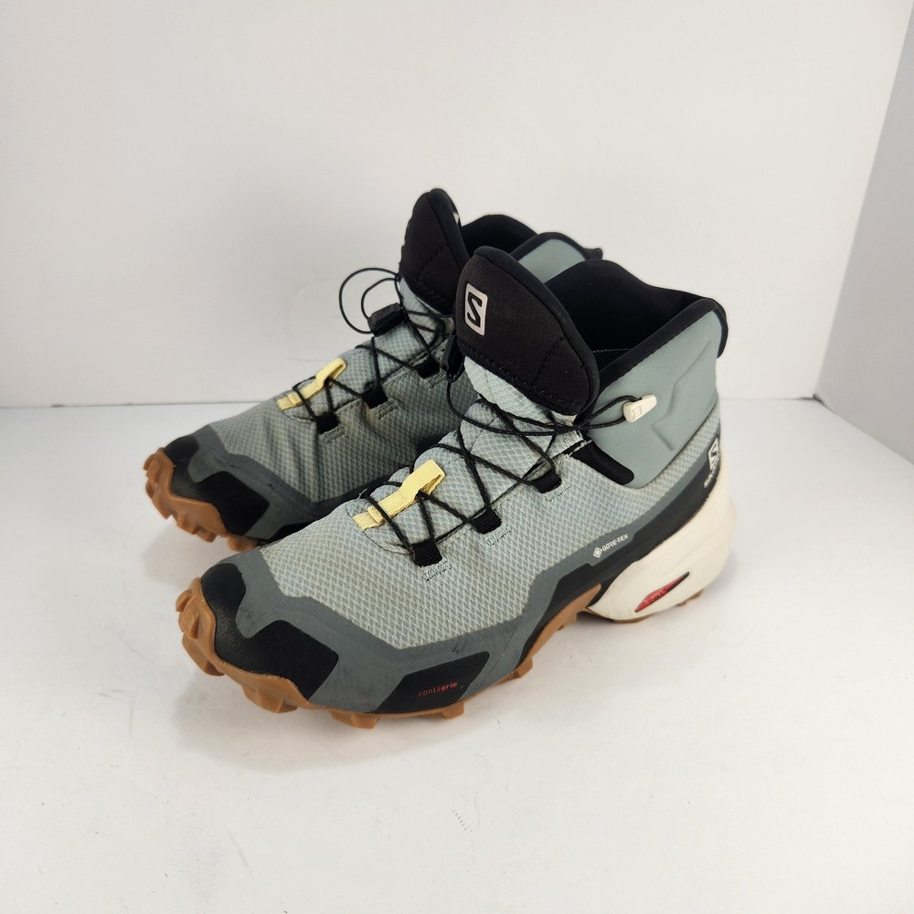 Salomon Gore-Tex Contagrip Trail Hiking Shoes Gray Black Quicklace Size 8